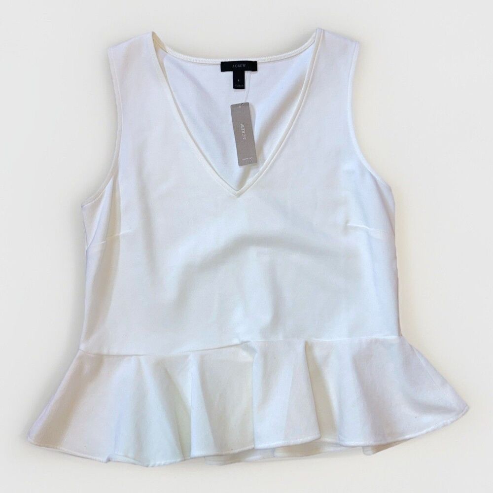 J. Crew Womens S Off-White Velvet Sleeveless Ruffle Hem Neutral NWT Romantic